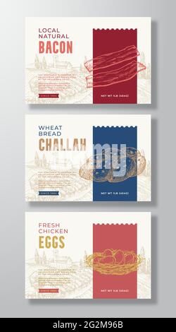 Fresh Local Food Label Templates Set. Abstract Vector Packaging Design 