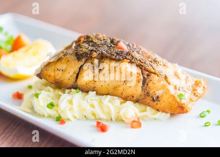 Sea bass grilled steak Stock Photo