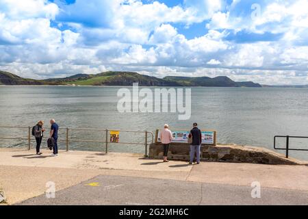 The new sea defences east of Lyme Regis town on the Jurassic Coast, Dorset, UK Stock Photo