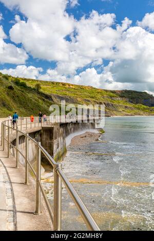 The new sea defences east of Lyme Regis town on the Jurassic Coast, Dorset, UK Stock Photo