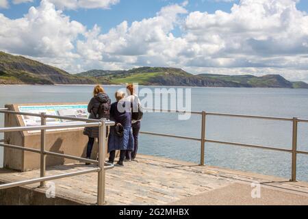 The new sea defences east of Lyme Regis town on the Jurassic Coast, Dorset, UK Stock Photo