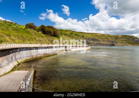 The new sea defences east of Lyme Regis town on the Jurassic Coast, Dorset, UK Stock Photo