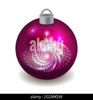 Christmas ball isolated on white background with decorative pattern. Toy for New Year celebration and Christmas tree decor. Vector illustration Stock Vector