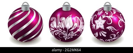 Christmas balls isolated. Set of decorative toys for New Year celebration and Christmas Tree decor. Vector illustration Stock Vector