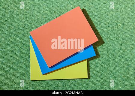 red-yellow-blue on a green background rectangular texture tiles Stock Photo