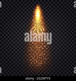 Rocket with glowing fire trail. Light effect with sparkles and star dust. Vector illustration Stock Vector
