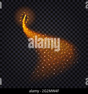 Fire trail, shiny swirl with glowing light effect and sparkles. Isolated design element  on transparent background. Vector illustration Stock Vector