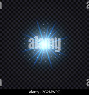 Magic blue light effect. Glowing flare with shiny sparkles. Isolated on transparent background. Vector illustration Stock Vector