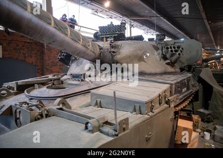 Duxford England May 2021 Vertical shot of the Chieftain main battle tank exhibited in duxford Stock Photo