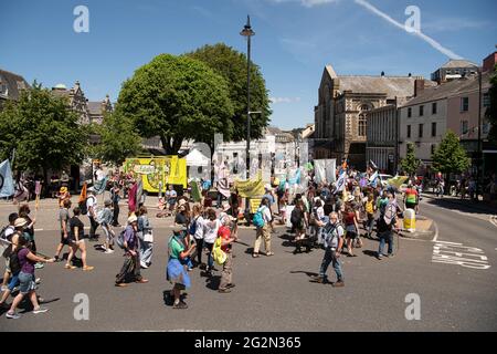 Falmouth Cornwall, Extinction Rebellion Protesters from around the country march through the streets of Falmouth For the G 7 summit St Ives Cornwall Credit: kathleen white/Alamy Live News