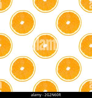 Seamless pattern made from orange fruit slice isolated on a white background. Stock Photo