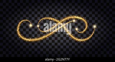 Gold glitter flourish. Design element isolated sith golden glow effect, sparkles and neon shine. Vector illustration Stock Vector