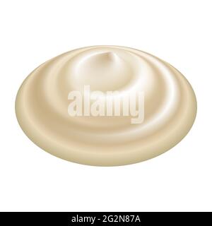 Cream swirl, mayonnaise,whipped  dessert or soft creamy mousse. Realistic smooth texture, isolated on white background. Vector illustration Stock Vector