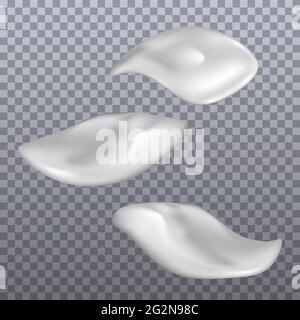 Set of cream smears. Realistic white cosmetic cream texture, skincare gel, foam or lotion. Isolated elements. Vector illustration Stock Vector