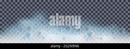 Soap foam with bubbles on transparent background. Vector illustration Stock Vector