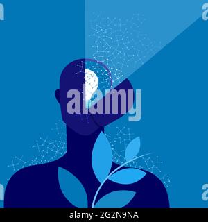 Conceptual illustration of an illuminating bulb and neural networks inside a human brain Stock Vector