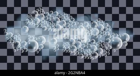 Soap foam with bubbles, blue water foam isolated on transparent background. Vector illustration Stock Vector