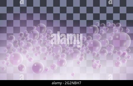 Soap foam with bubbles. Pink foam isolated on transparent background. Vector illustration Stock Vector