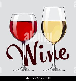 Red and white wine in bottles wineglasses Vector Image