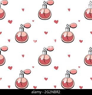 Perfume and Hearts Seamless Pattern. Stock Vector