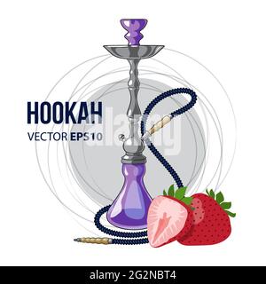 Colorful hookah with strawberry. Vector illustration isolated on white background Stock Vector