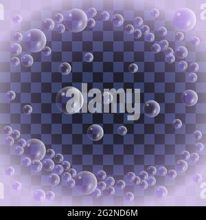 Soap foam with bubbles on transparent background. Pink foam with realistic texture. Vector illustration Stock Vector