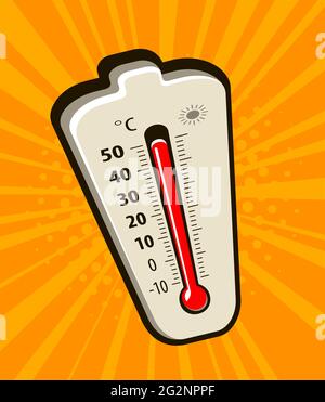 Thermometer with rising temperatures in hot weather. Vector illustration Stock Vector