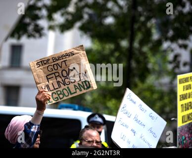 London, England, UK 12th June 2021: Solidarity with Nationwide Democracy Day protests in Nigeria, held in central London Credit: Loredana Sangiuliano / Alamy Live News Stock Photo