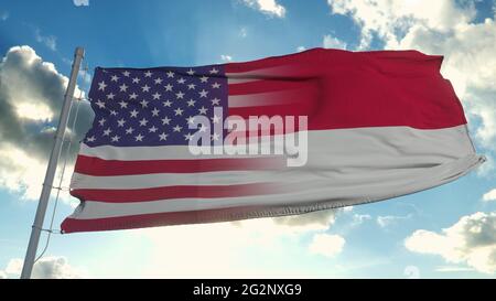 Flag of USA and North Carolina state. USA and North Carolina Mixed Flag waving in wind. 3d rendering Stock Photo