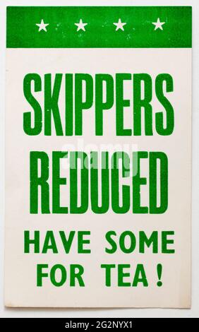 Vinatge 1960s Shop Advertising Price Display Card - Skippers Reduced Stock Photo