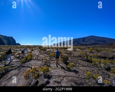 Hiking on Piton de la Fournaise Stock Photo