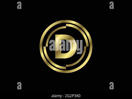 Golden letters D with golden circle frames. English alphabet, vector illustration Stock Vector