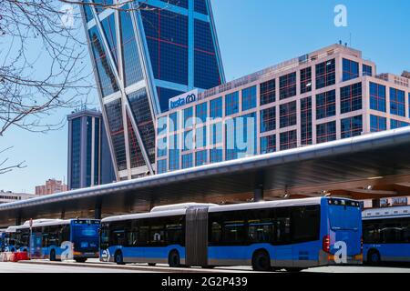 Transport hub of Plaza Castilla - Intercambiador Plaza de Castilla. Three metro lines and fifty bus lines converge at the transport interchange. Madri Stock Photo