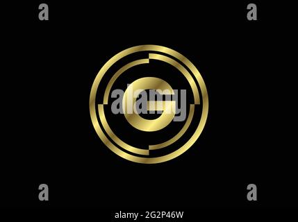 Golden letters G with golden circle frames. English alphabet, vector illustration Stock Vector