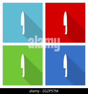 Kitchen kinfe icon set, flat design vector illustration in eps 10 for webdesign and mobile applications in four color options Stock Vector