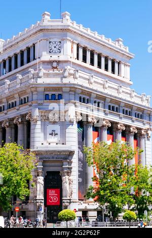 Instituto Cervantes building. Edificio de Las Cariátides, Caryatid Building, is a building in the Spanish capital of Madrid built by Spanish architect Stock Photo