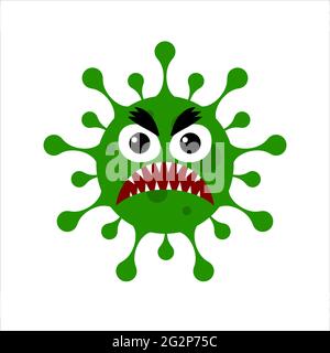 Corona Virus 2020. Covid-19. Angry Virus, cartoon germ character. Microbe, bacteria vector illustration on white background Stock Vector