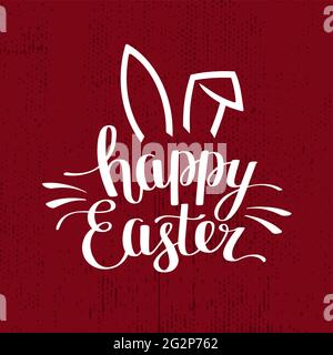Happy Easter lettering. Hand drawn calligraphy with rabbit. Greeting card with Easter bunny ears Stock Vector