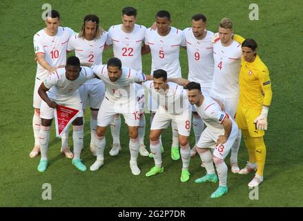 Players of Switzerland before the UEFA EURO 2020 Group A match between Wales and Switzerland at Baku Olympic Stadium on June 12, 2021 in Baku, Azerbaijan. (Photo by MB Media) Stock Photo