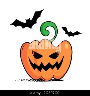 Pumpkin with smile and bats. Catroon pumpkin lantern. Halloween vector illustration Stock Vector
