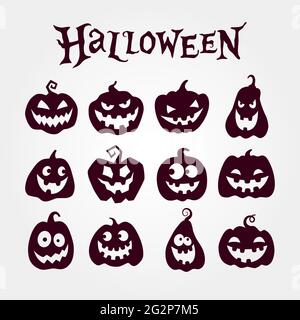 Cute Halloween pumpkins set. Pumpkin icons. Silhouettes of smiling pumpkins. Cartoon vector illustration Stock Vector