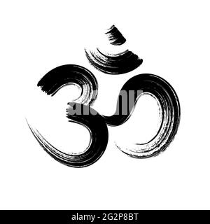 Om, Aum brush symbol. Yoga mantra Om, vector icon, grunge style. Stock Vector