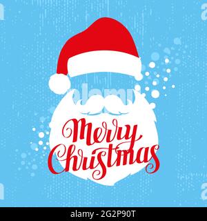 Merry Christmas greeting card template with Santa and calligraphy, vector illustration. Stock Vector