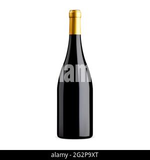 Wine bottle mockup. Red wine real illustration blank. merlot, burgundy, cabernet vintage vino drink. Dark glass bottle, elegant illustration Stock Vector