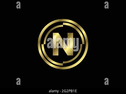 Golden letters N with golden circle frames. English alphabet, vector illustration Stock Vector