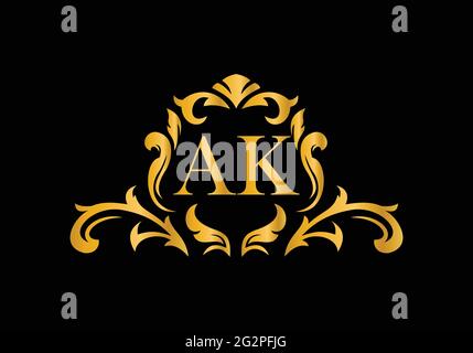 Luxury Alphabet letters AK. Golden Floral alphabet . Monogram initials perfectly for wedding invitations, greeting card, logo, and other design. Stock Vector