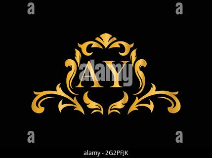 Luxury Alphabet letters AY. Golden Floral alphabet . Monogram initials perfectly for wedding invitations, greeting card, logo, and other design. Stock Vector