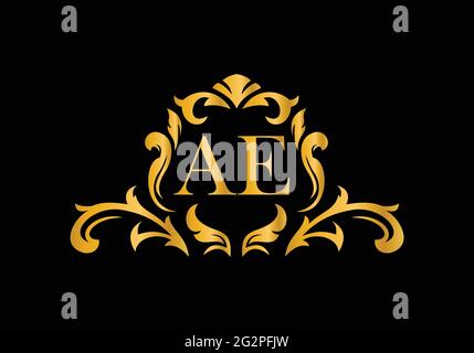 Luxury Alphabet letters AE. Golden Floral alphabet . Monogram initials perfectly for wedding invitations, greeting card, logo, and other design. Stock Vector