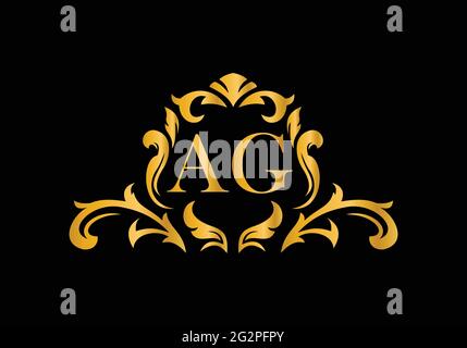 Luxury Alphabet letters AG. Golden Floral alphabet . Monogram initials perfectly for wedding invitations, greeting card, logo, and other design. Stock Vector