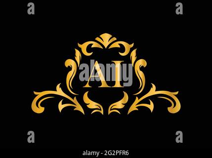 Luxury Alphabet letters AI. Golden Floral alphabet . Monogram initials perfectly for wedding invitations, greeting card, logo, and other design. Stock Vector
